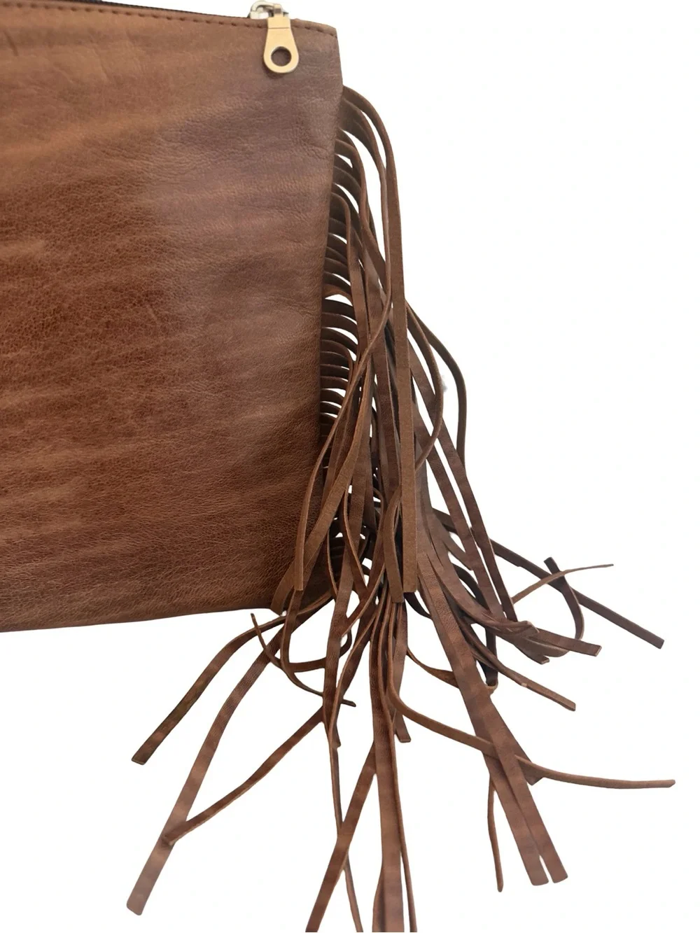 Gift From Morocco Brown Faux Leather Clutch Bag Purse Fringe Handbag Vegan
